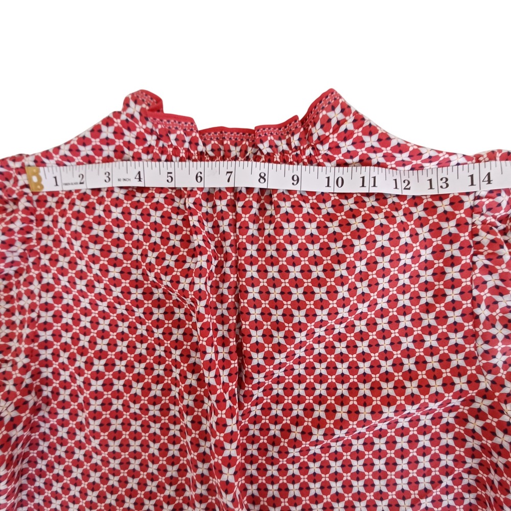 Max Studio Womens Red Geometric Floral Smocked V-Neck Flutter Sleeve Blouse M - Picture 5 of 13